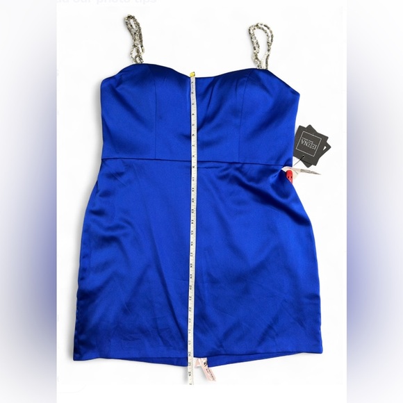 Mac Duggal Royal Blue Mini Satin Cocktail Dress with Chain Straps Sz 12. - Picture 8 of 9